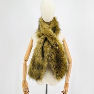 Vintage Y2K Tasha Polizzi Warm Brown Black Faux Fur Pull Through Scarf Stole